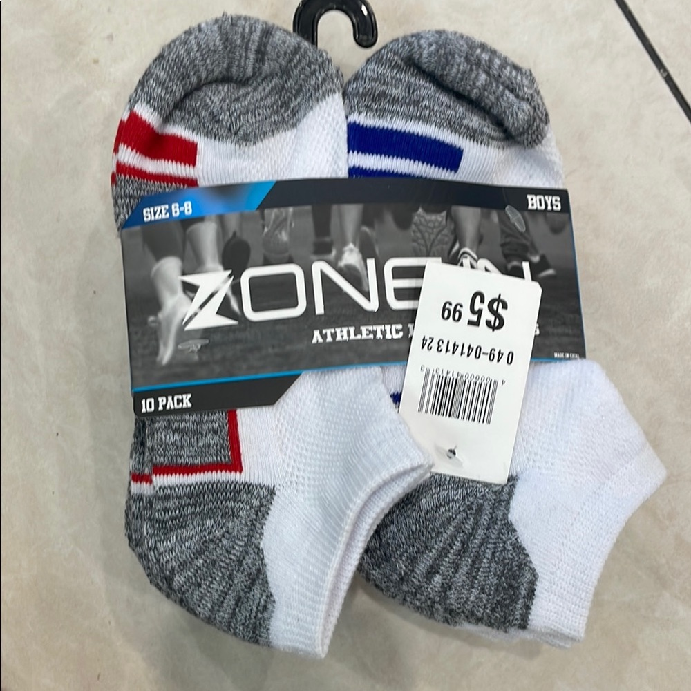 Zone Pro Boys' Athletic Socks - Gray, White, Red, Blue